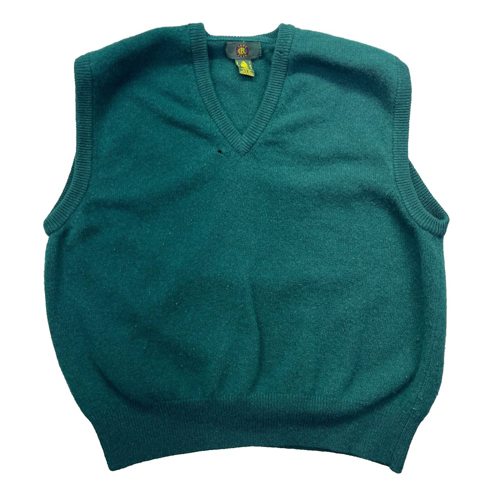Vintage Club Room Vest Women's XL Teal Green Sweater Pullover 100% Lambswool 80s